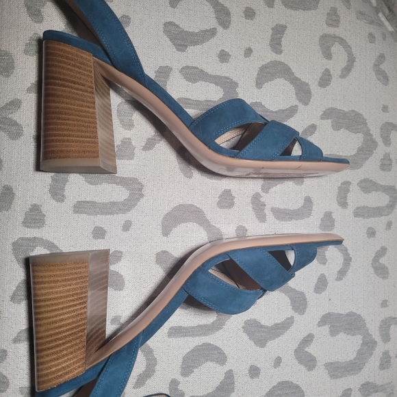 Gianvito Rossi Suede Crisscross Block Heel  Blue Teal Open Toe NEW - Picture 9 of 10